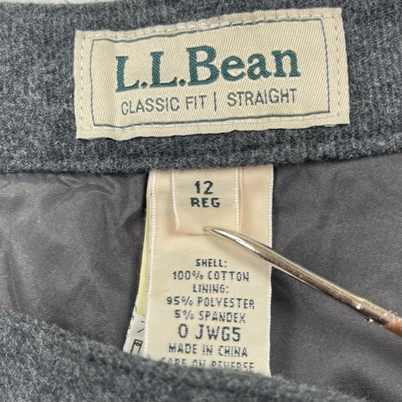 L.L. Bean Pants Womens 12 Grey Classic‎ Fit Straight Flannel 100% Cotton Lined - Picture 10 of 14
